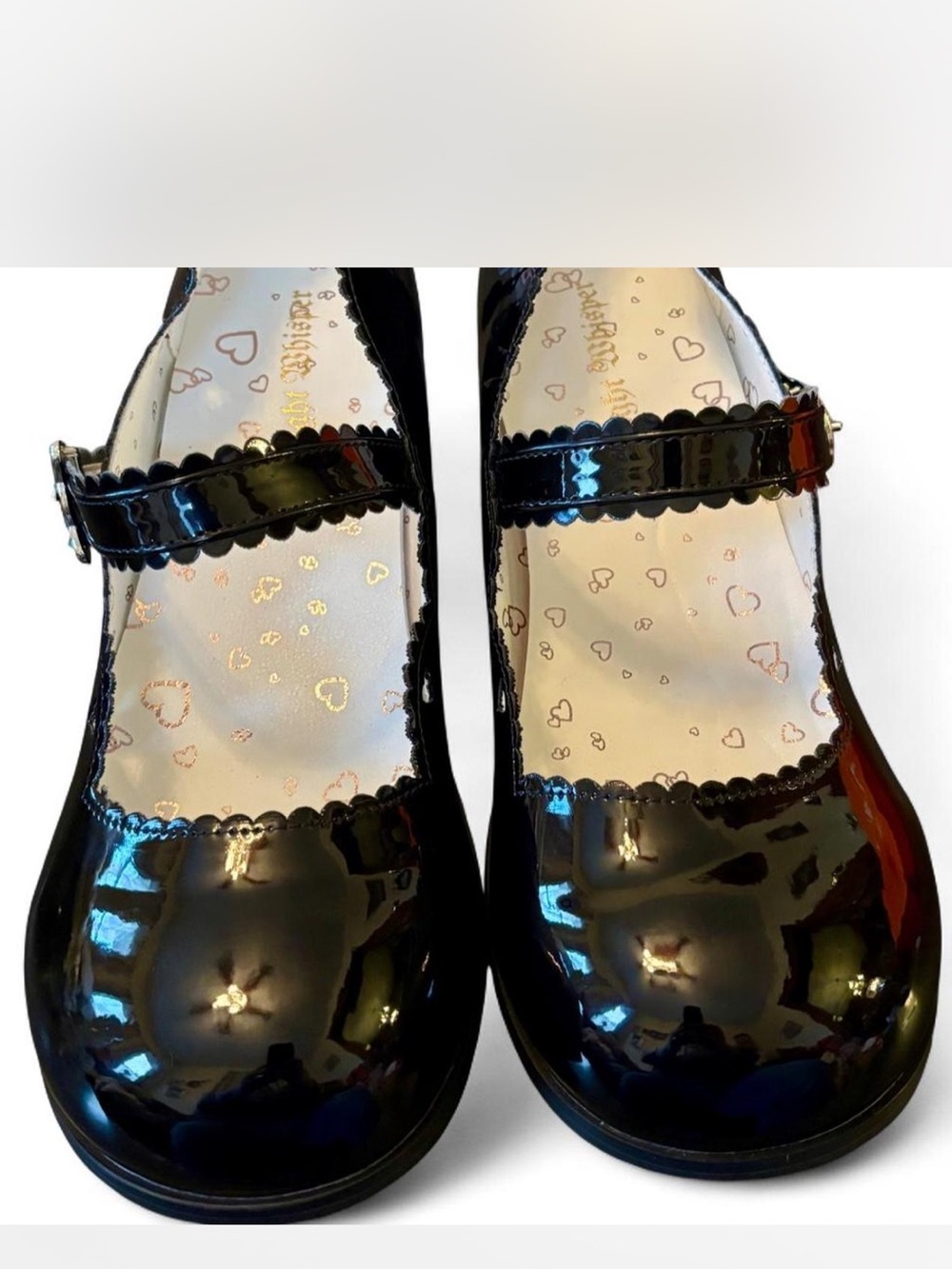 Handmade Night Whisper Heart to Heart Black PU Leather Mary Jane Heel Cat Buckle